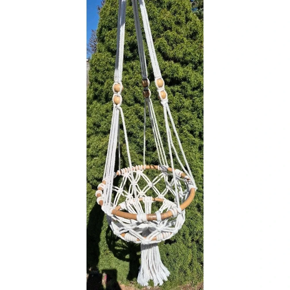 2 Level Graduated Tiered Flat Bottom Macrame Plant Hanger Boho Shabby Chic Retro